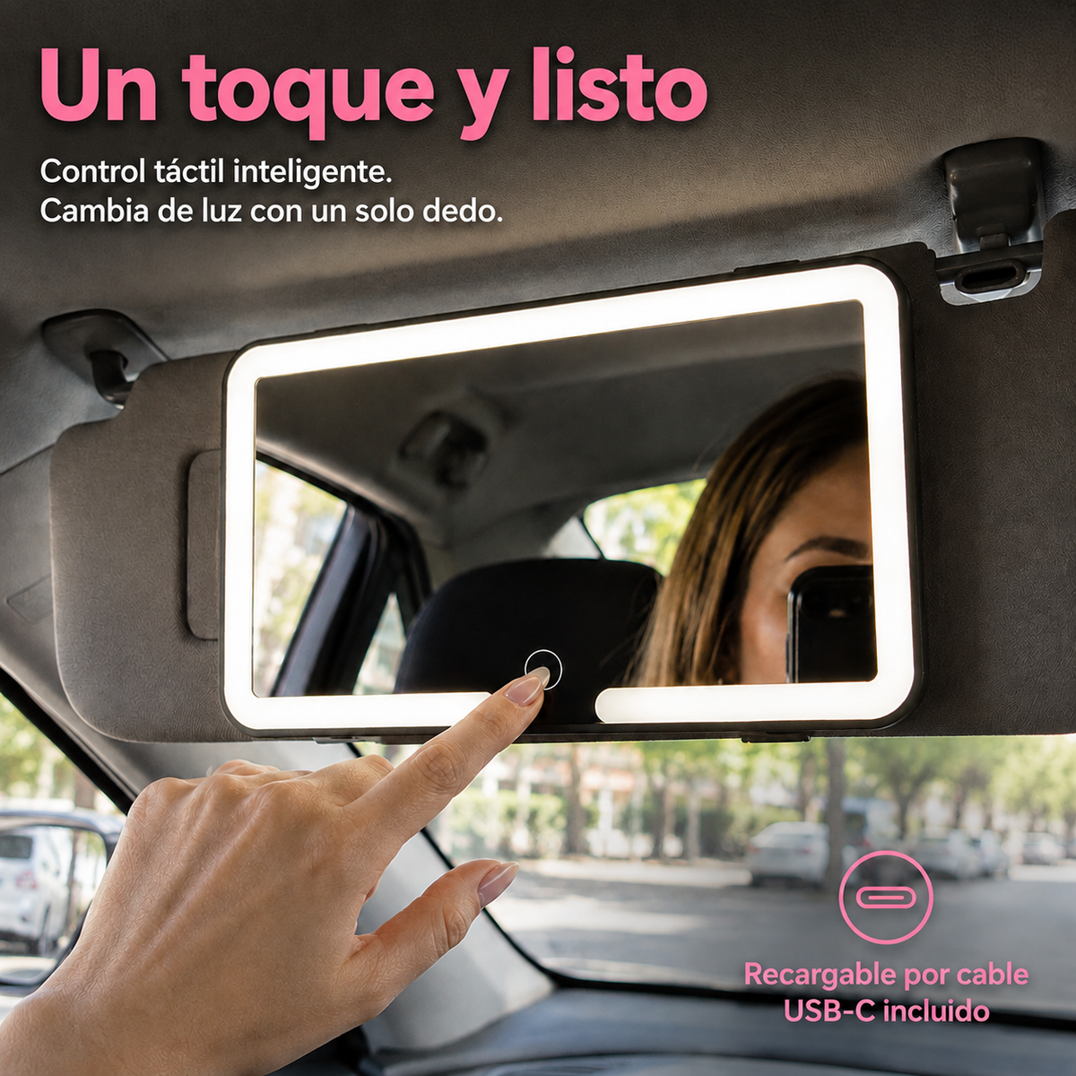Espejo LED Auto — Maquíllate con Luz Perfecta en Segundos