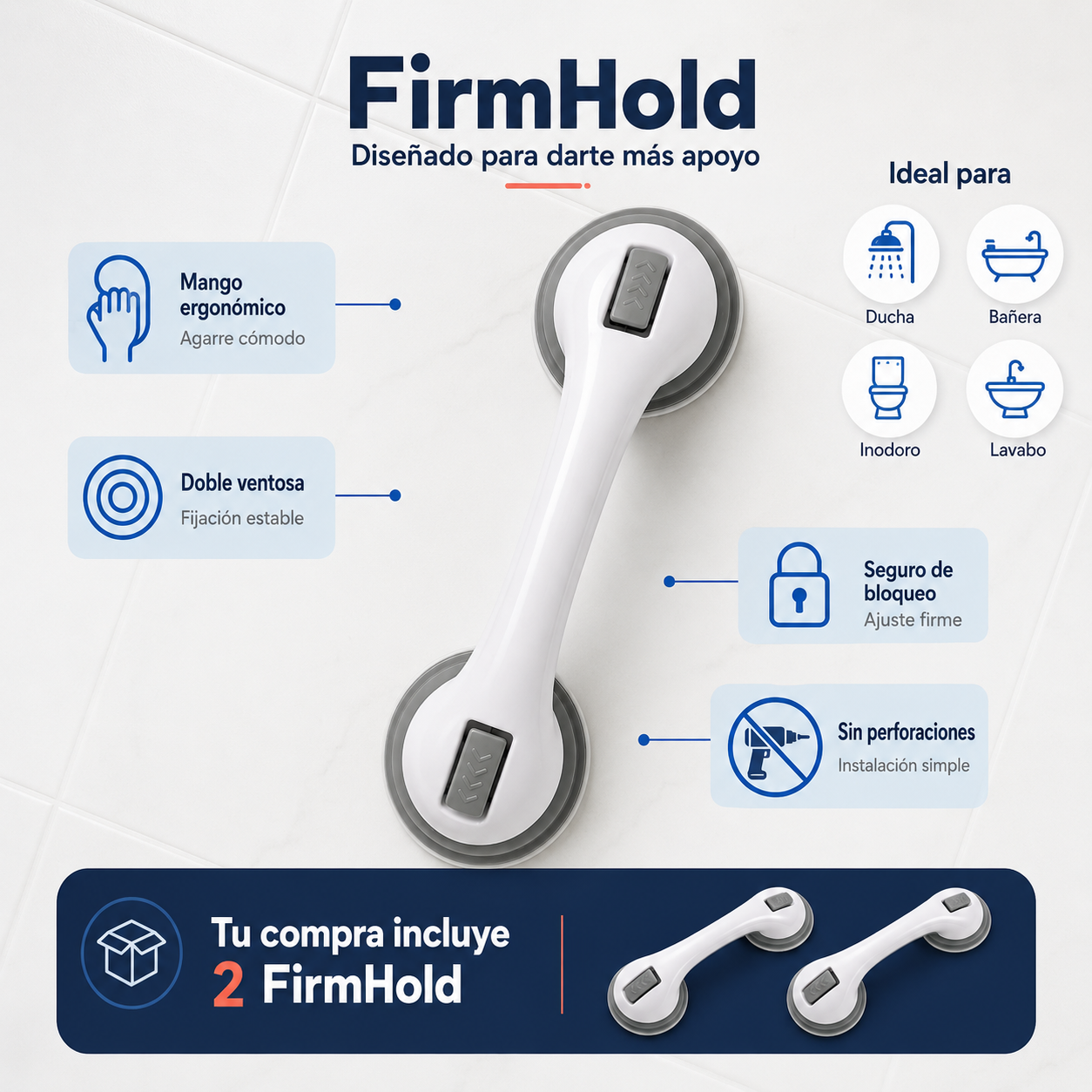 FirmHold™ 2x1 | Un apoyo firme donde el piso se pone resbaloso
