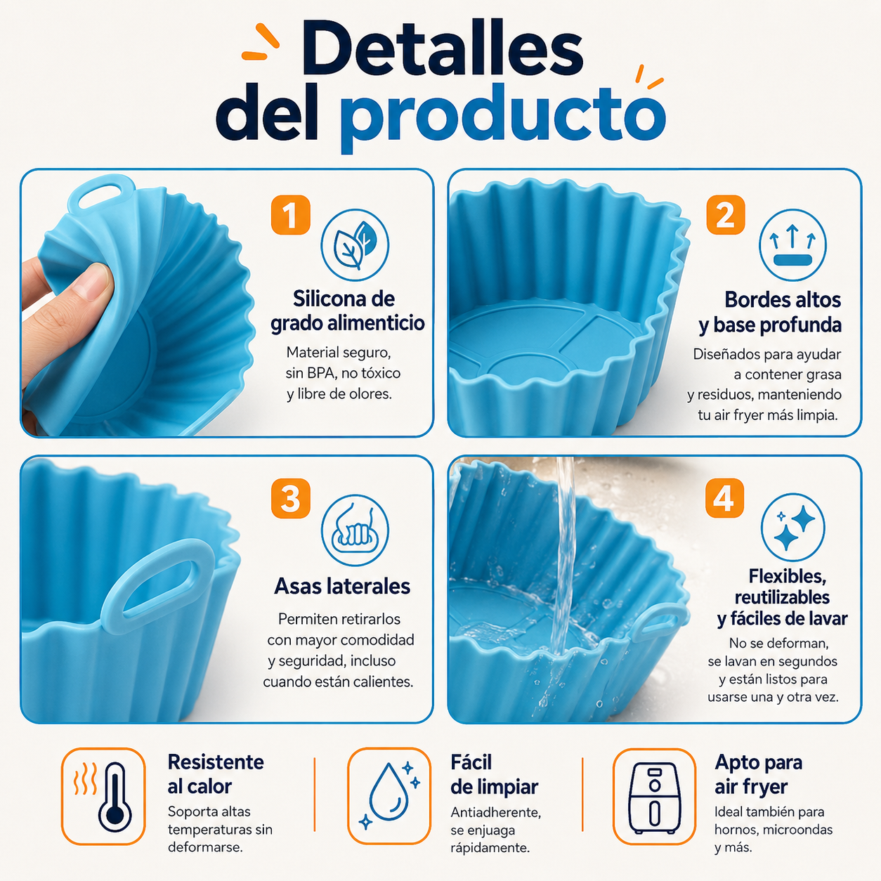 Kit 6 Moldes de Silicona para Freidora de Aire – Cocina Sin Ensuciar