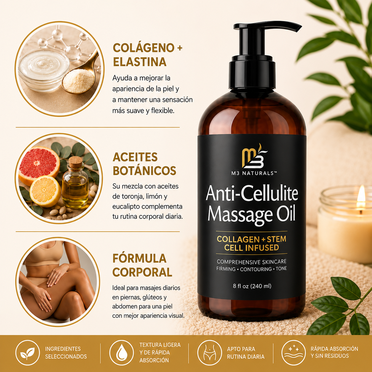Aceite Anticelulitis Reafirmante - M3 Naturals™