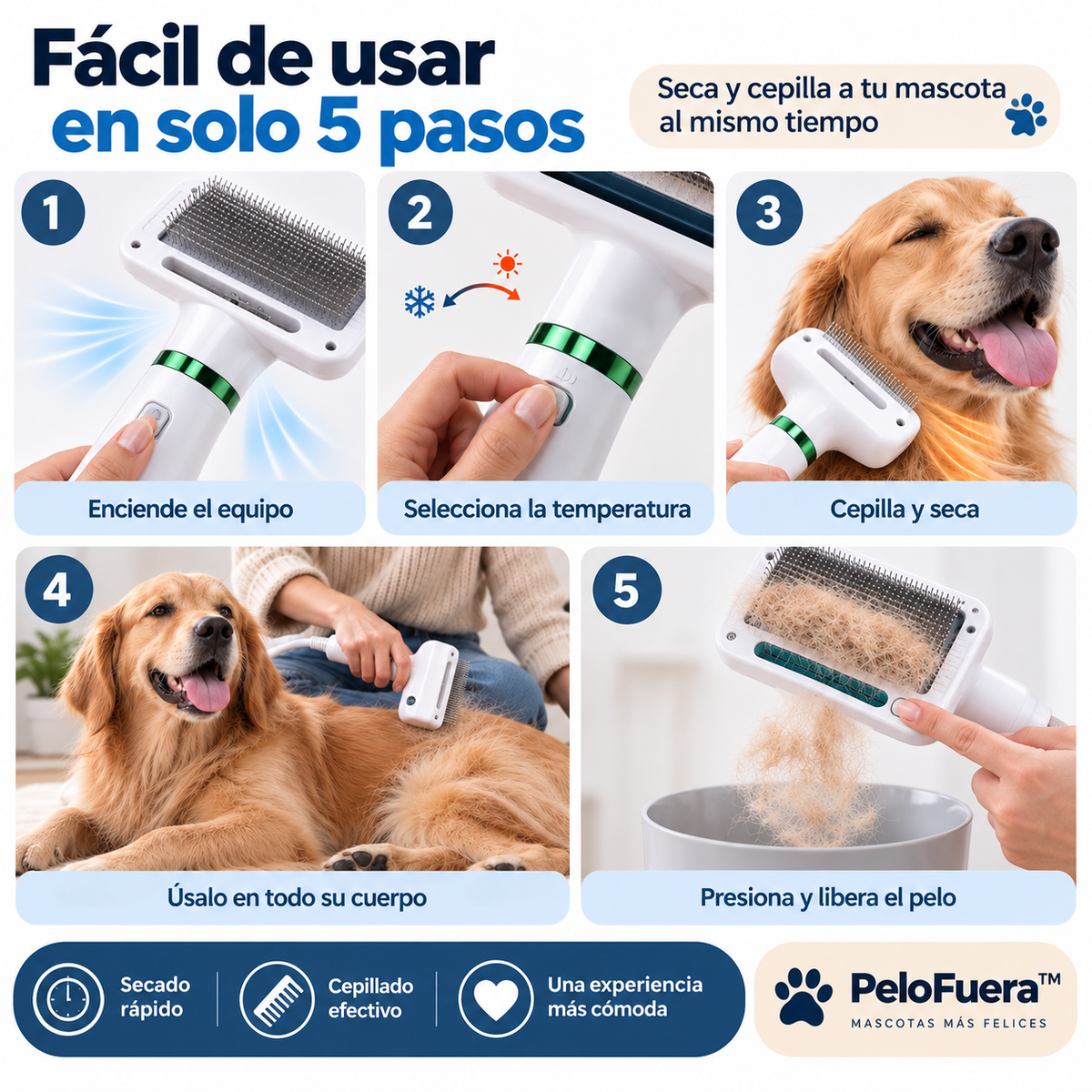 PeloFuera™ | Seca Y Cepilla a Tu Mascota Sin Dejar Pelos Por Toda La Casa