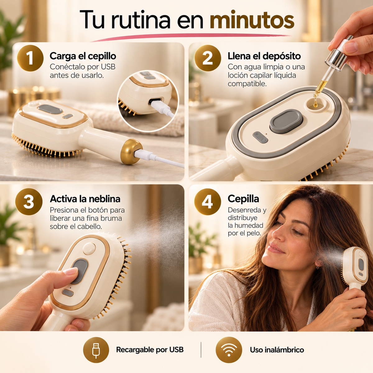 BrumaCapilar™ | Hidrata, Desenreda y Masajea Mientras Te Cepillas