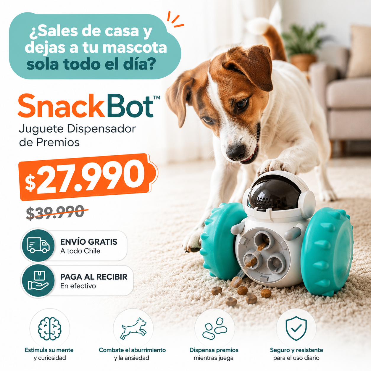 SnackBot™ - Juguete Dispensador de Premios para Mascotas
