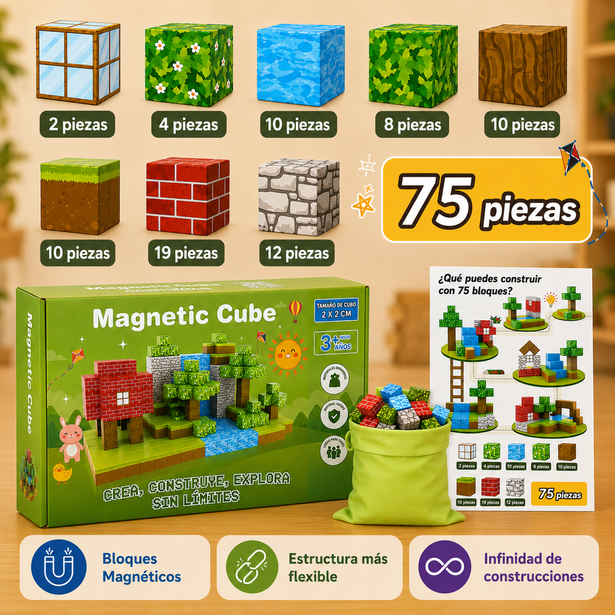 MAGNETIC BLOCK™ 75 PIEZAS | El Regalo Creativo para este Día del Niño