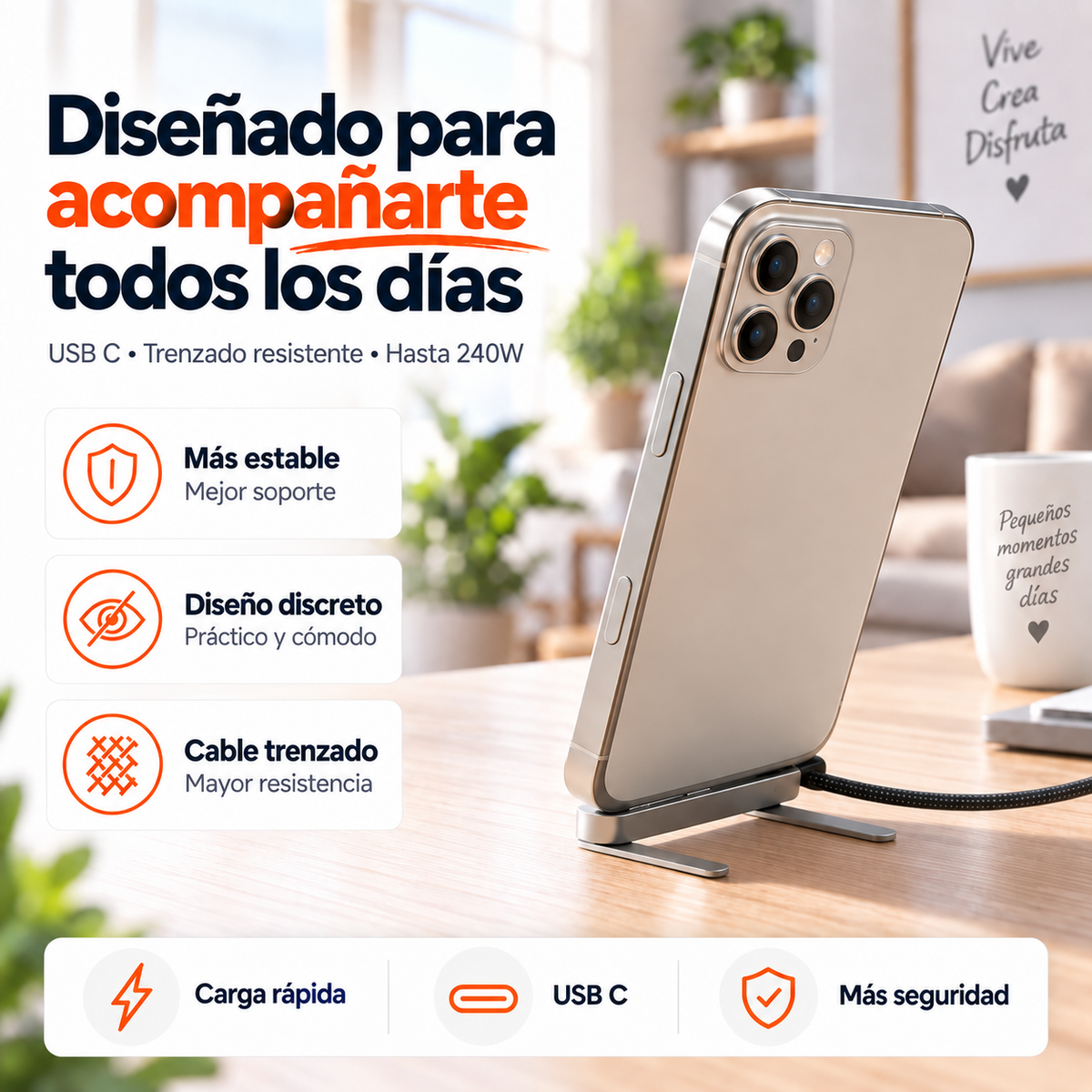 FlexCharge Pro™ | Carga Ultra Rápida Con Soporte Integrado