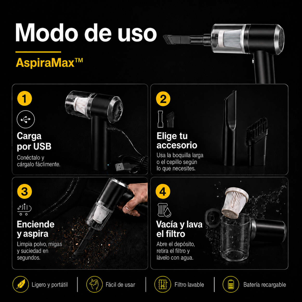 AspiraMax™ | Limpia tu Auto sin Cables ni Esfuerzo