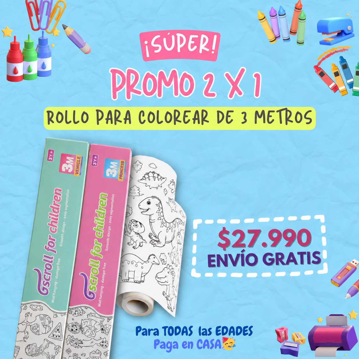 ROLLO DE PINTURA CREATIVO PARA NIÑOS