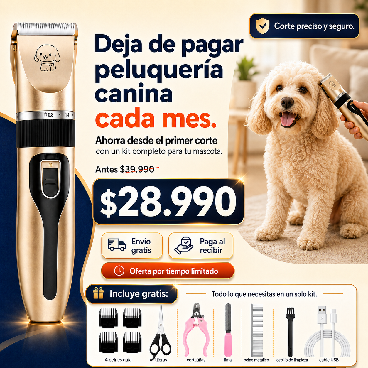 PeluPet Pro™ | Kit Cortapelos Silencioso para Perros y Gatos