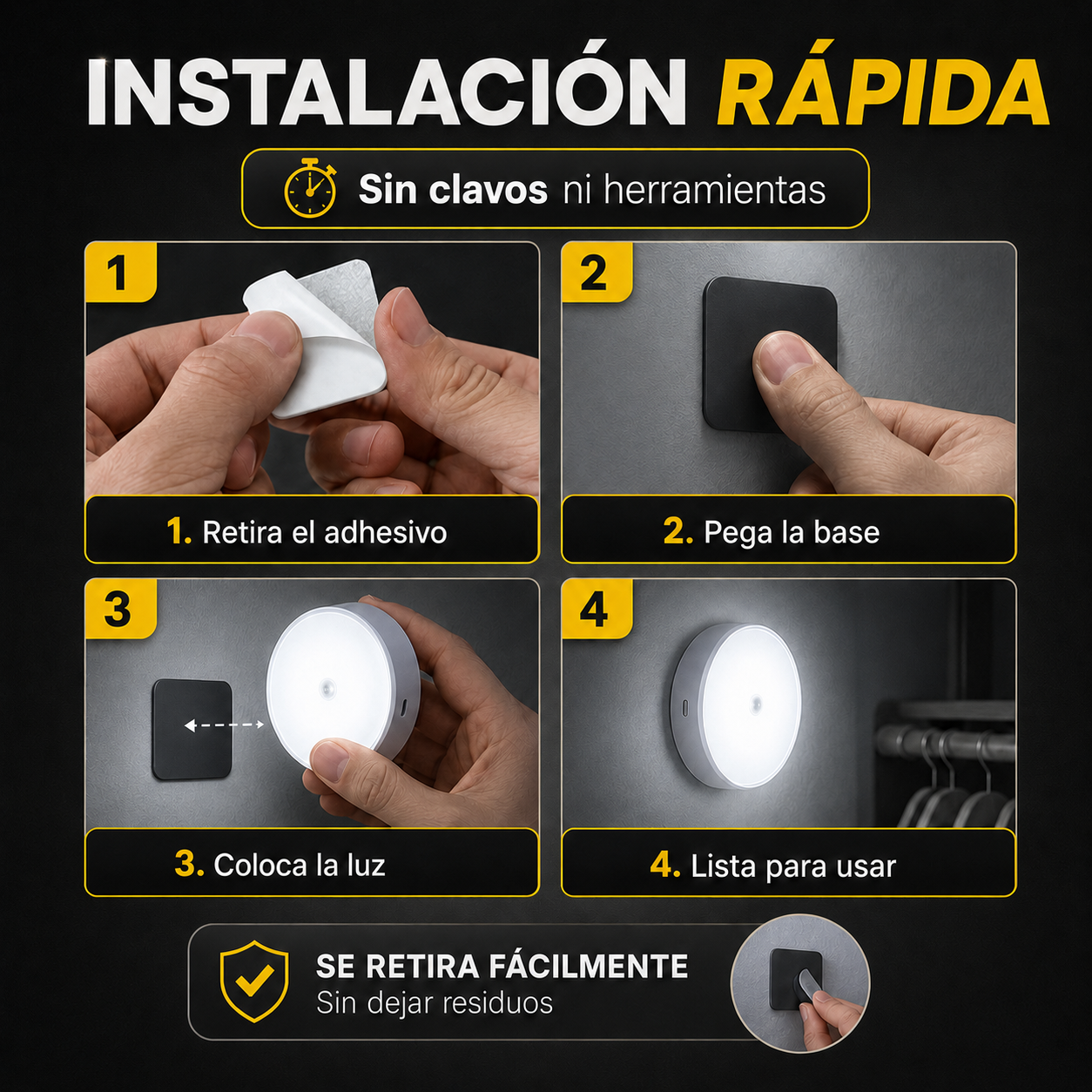 Pack 3x1 Luces LED con Sensor de Movimiento | Recargables USB