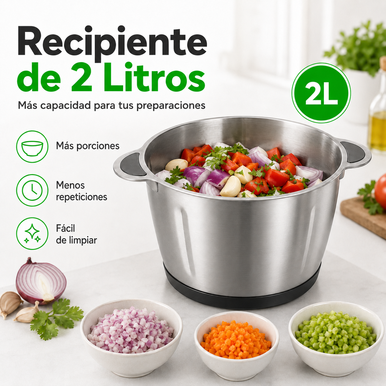 Picadora Eléctrica 2L + Afilador de Cuchillos de Regalo