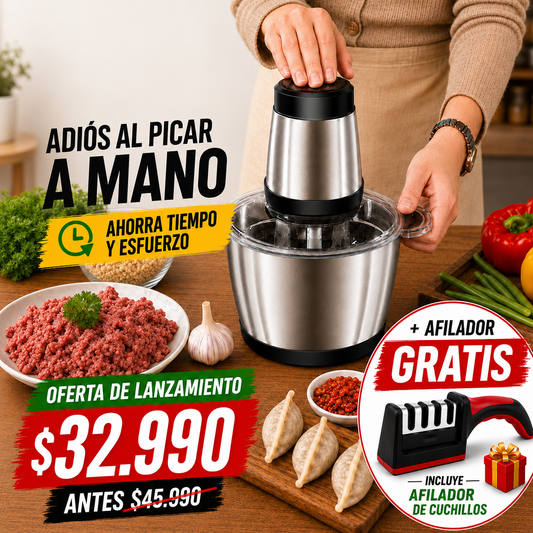 Picadora Eléctrica 2L + Afilador de Cuchillos de Regalo