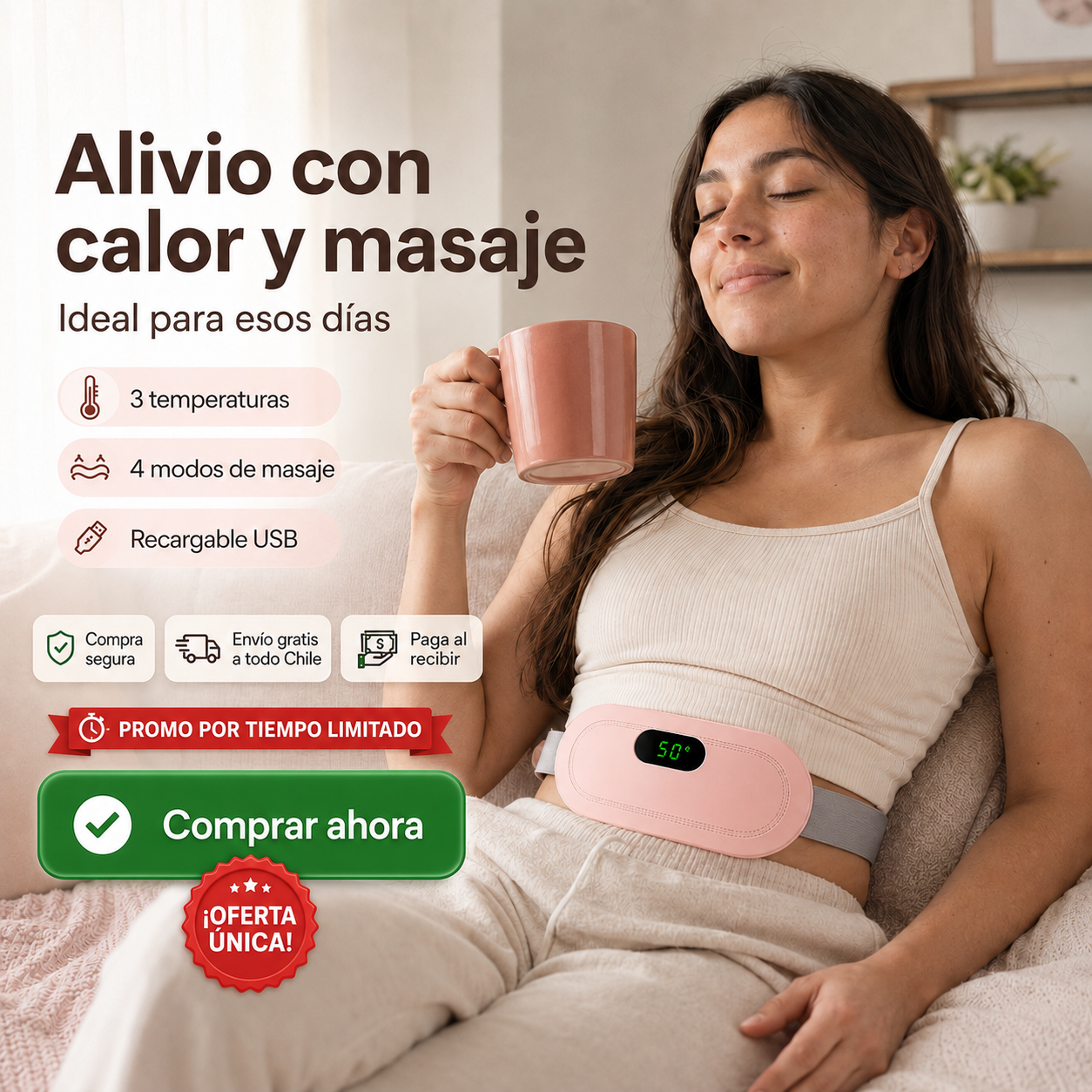 Cinturón Térmico para Cólicos Menstruales con Masaje