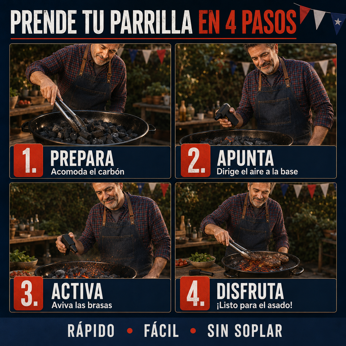 IgniMax™ | Que tu parrilla del 18 prenda a la primera, sin ahogarte en humo
