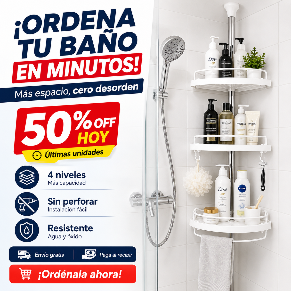 DuchaSmart™ | Organiza tu ducha sin perforar la pared