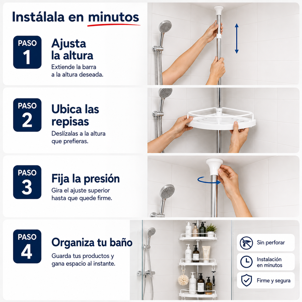 DuchaSmart™ | Organiza tu ducha sin perforar la pared