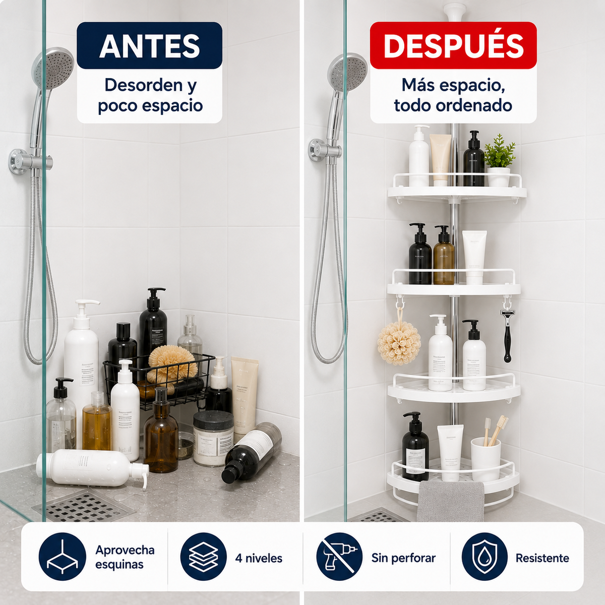 DuchaSmart™ | Organiza tu ducha sin perforar la pared