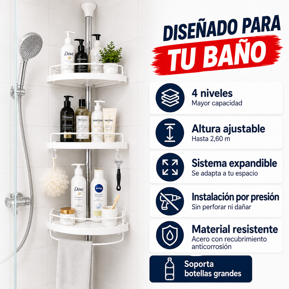 DuchaSmart™ | Organiza tu ducha sin perforar la pared