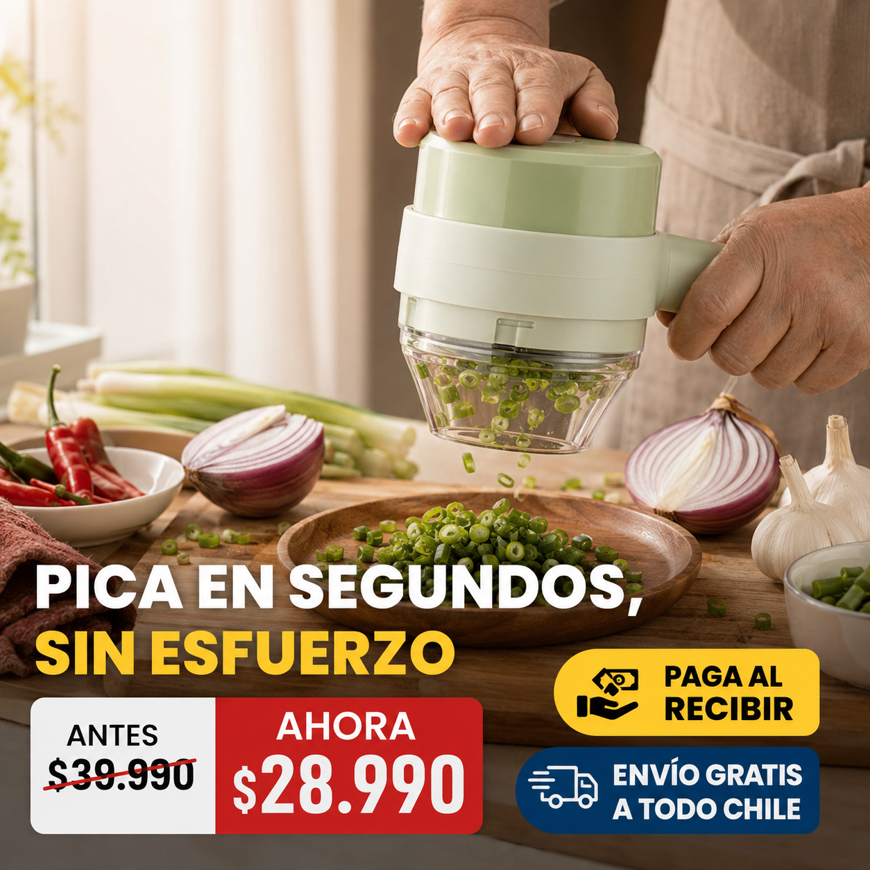 Picador Eléctrico Multifunción |Pica, corta y prepara tus ingredientes en segundos
