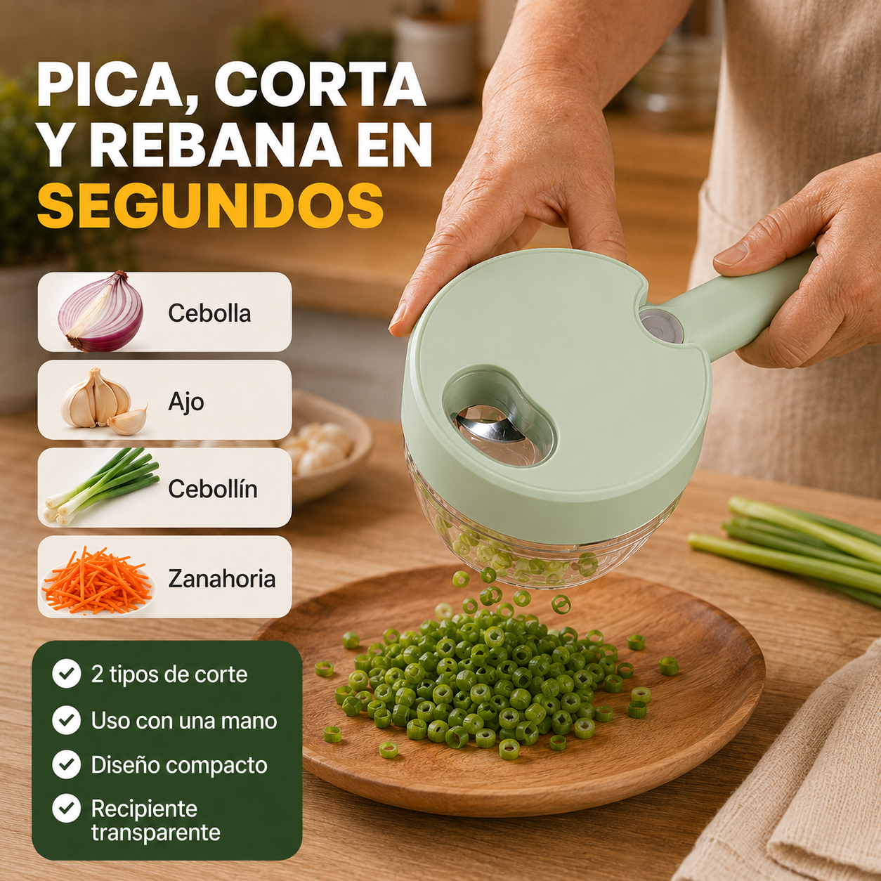 Picador Eléctrico Multifunción |Pica, corta y prepara tus ingredientes en segundos