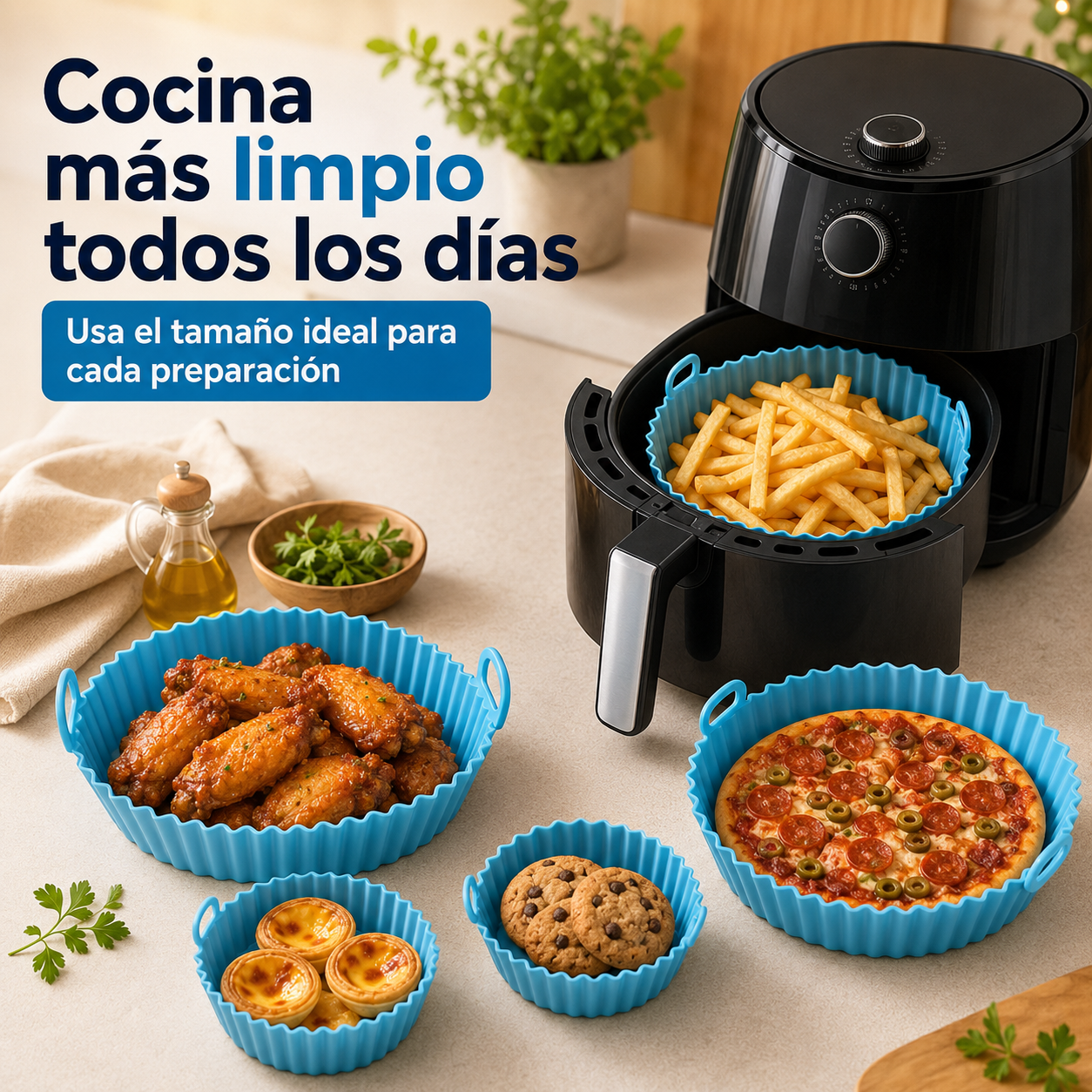 Kit 6 Moldes de Silicona para Freidora de Aire – Cocina Sin Ensuciar