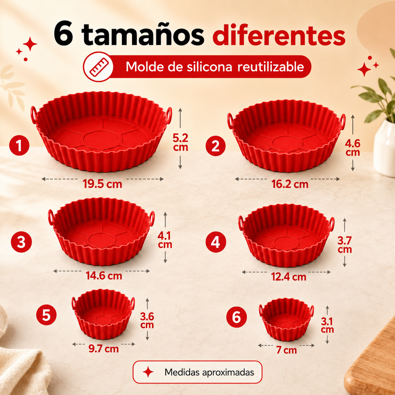 Kit 6 Moldes de Silicona para Freidora de Aire – Cocina Sin Ensuciar
