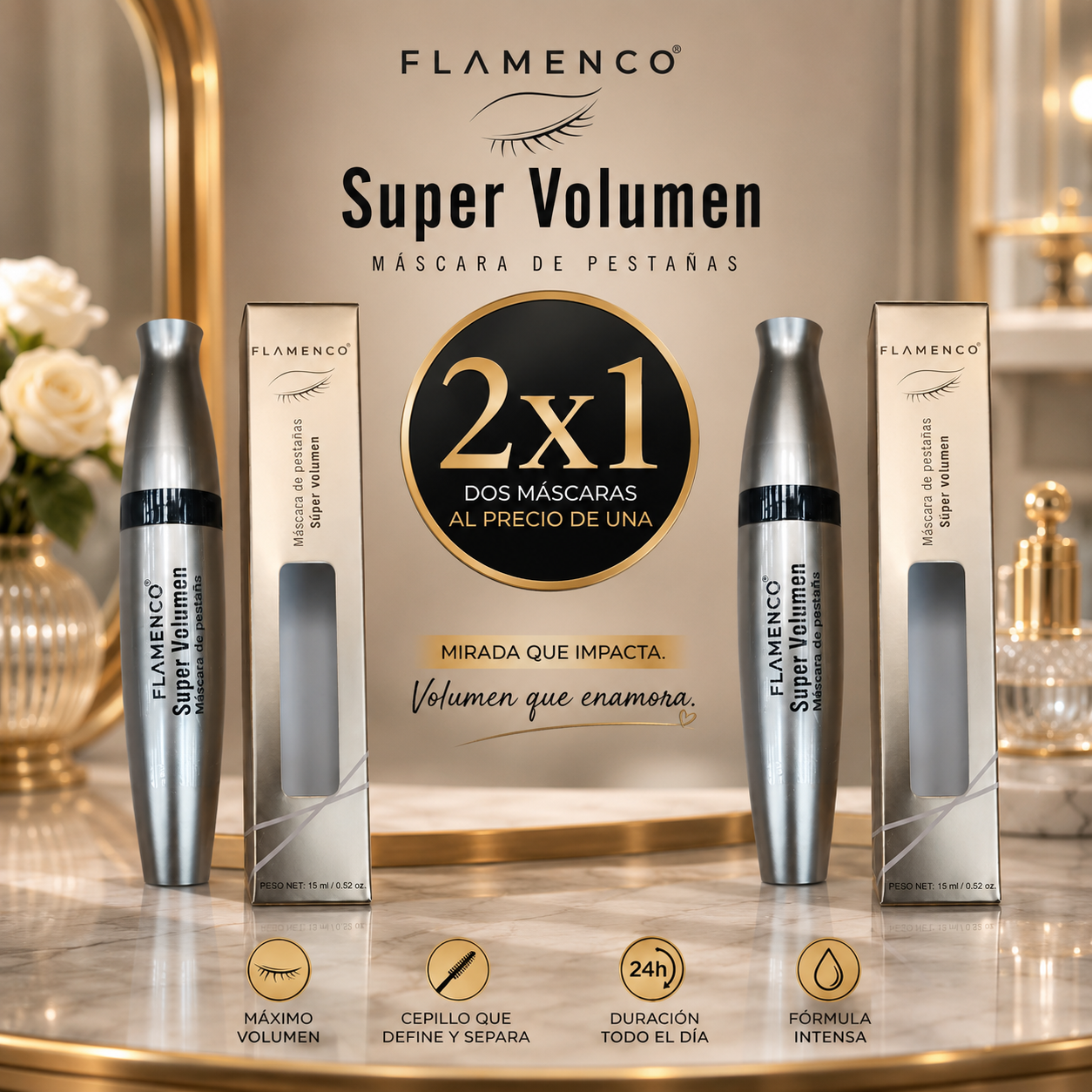 Máscara de Pestañas Flamenco® Super Volumen | Pack 2x1