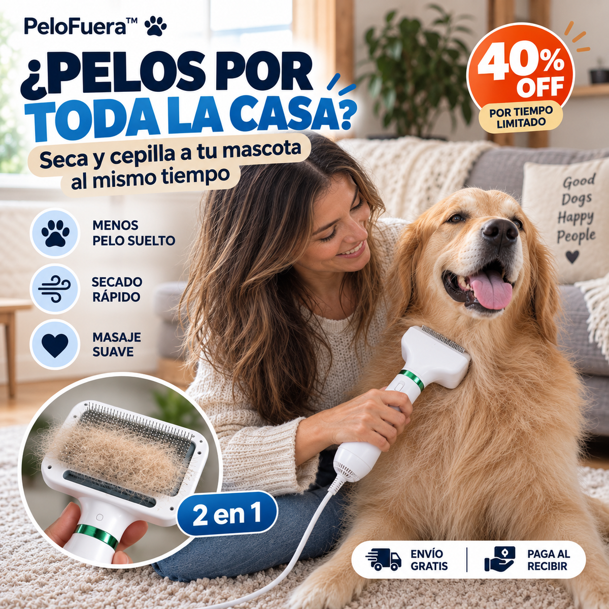 PeloFuera™ | Seca Y Cepilla a Tu Mascota Sin Dejar Pelos Por Toda La Casa