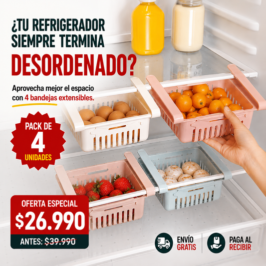 Adiós al Desorden: Pack 4 Organizadores para tu Refrigerador