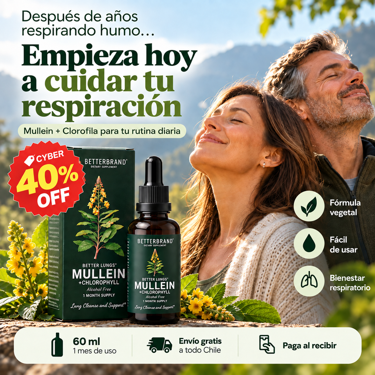 BetterLungs® Mullein + Clorofila | Gotas de Bienestar Respiratorio