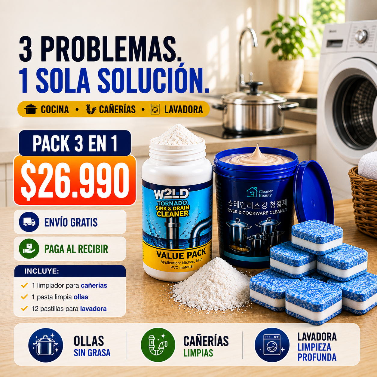 Pack Limpieza Total 3 en 1 | Tres problemas, una sola solución