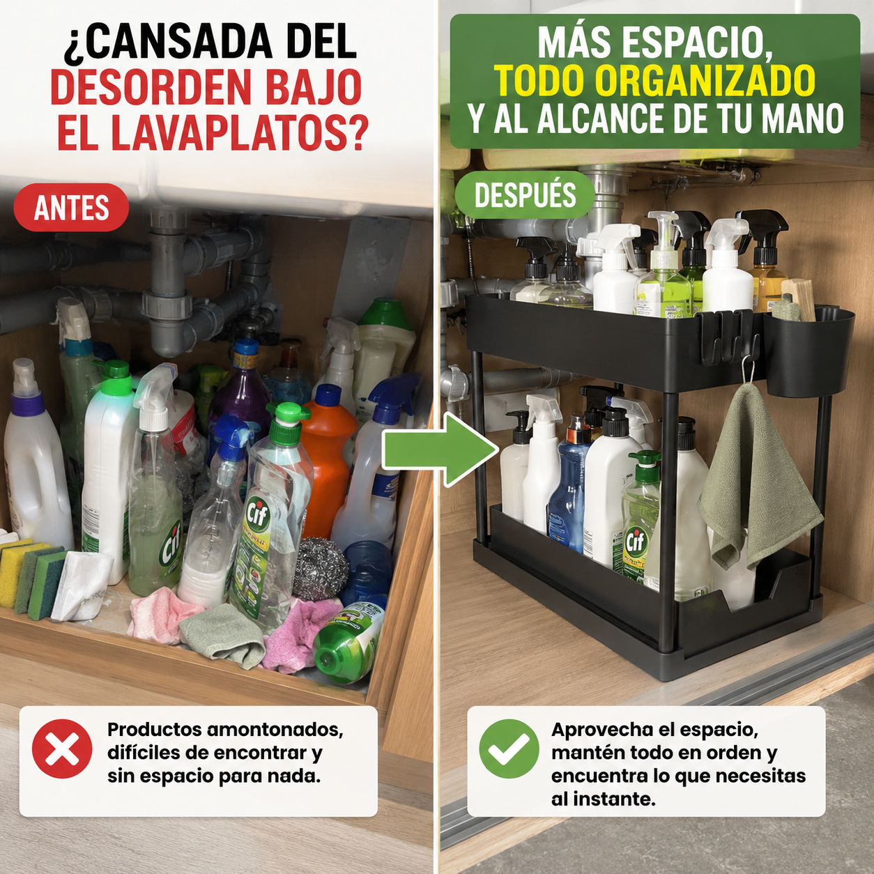 Organizador Deslizante de Cocina 2 Niveles